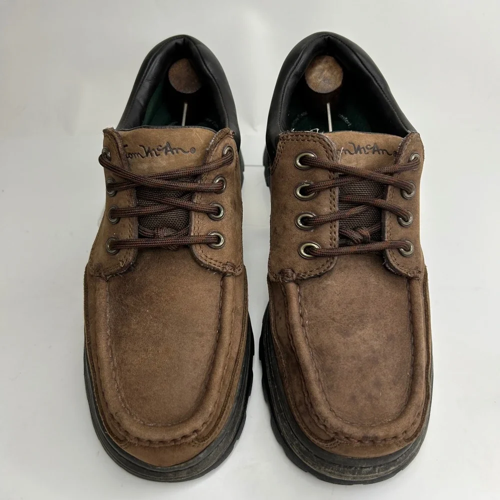 VTG Thom McAn Mens Brown Leather Moc Toe Lug Sole Shoes 8EEE 8W 6507/1000